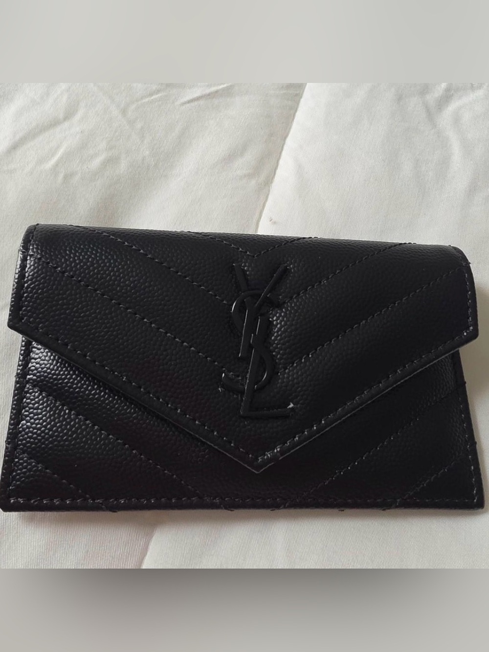 Yves Saint Laurent Black Quilted Envelope Wallet with YSL Logo